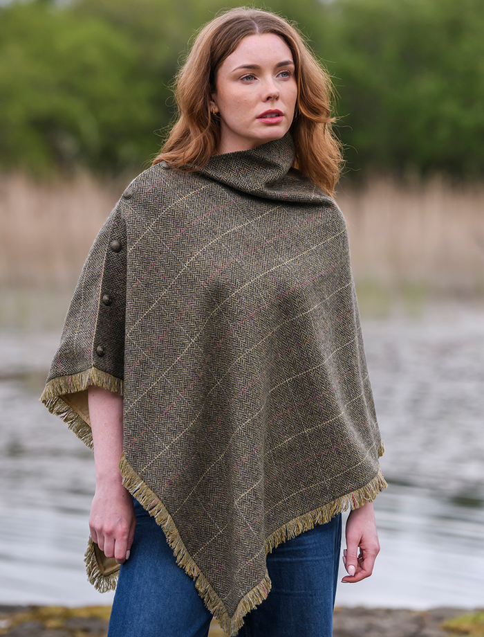 Hazelwood Pure Wool Tweed Poncho #color_thistle