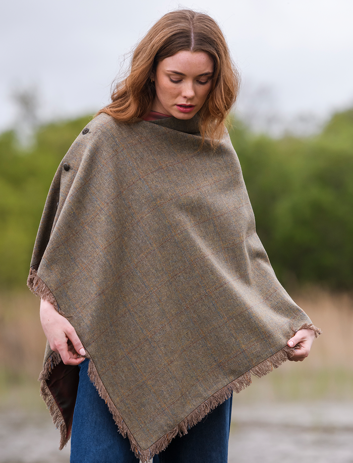 Hazelwood Pure Wool Tweed Poncho - #color_burren