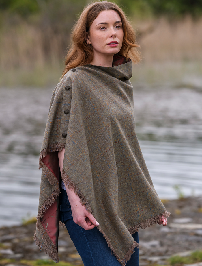 Hazelwood Pure Wool Tweed Poncho #color_burren