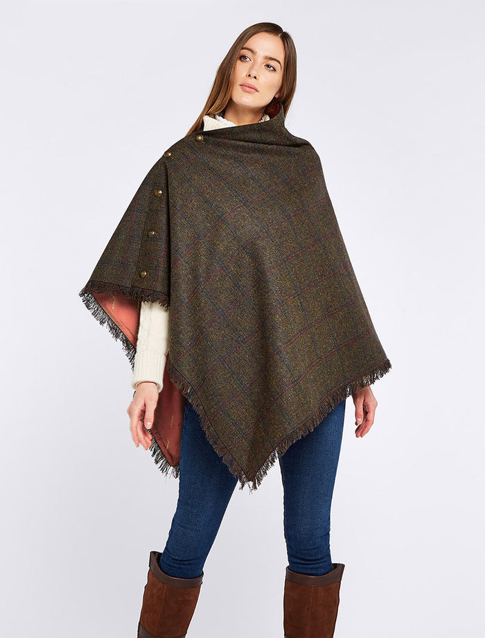 Hazelwood Pure Wool Tweed Poncho #color_hemlock