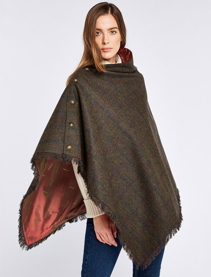 Hazelwood Pure Wool Tweed Poncho - #color_hemlock