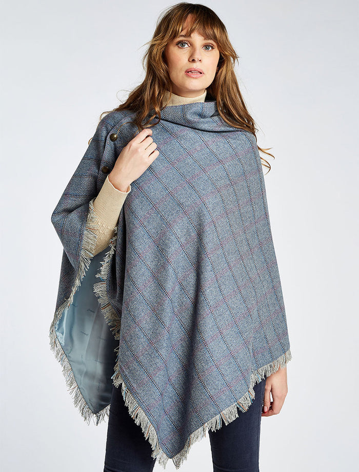 Hazelwood Pure Wool Tweed Poncho #color_denim-haze