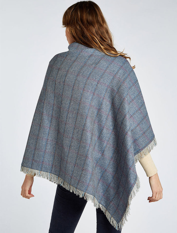 Hazelwood Pure Wool Tweed Poncho - #color_denim-haze