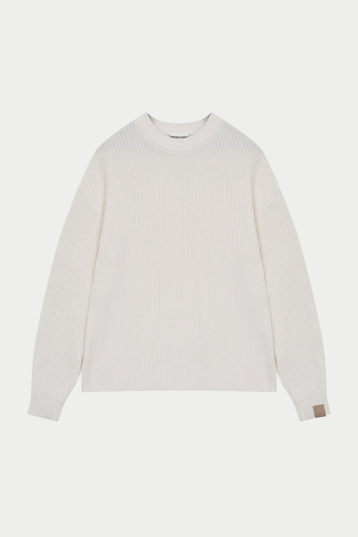 HEAVY WASHED RIBBED KNIT CREW - STONE