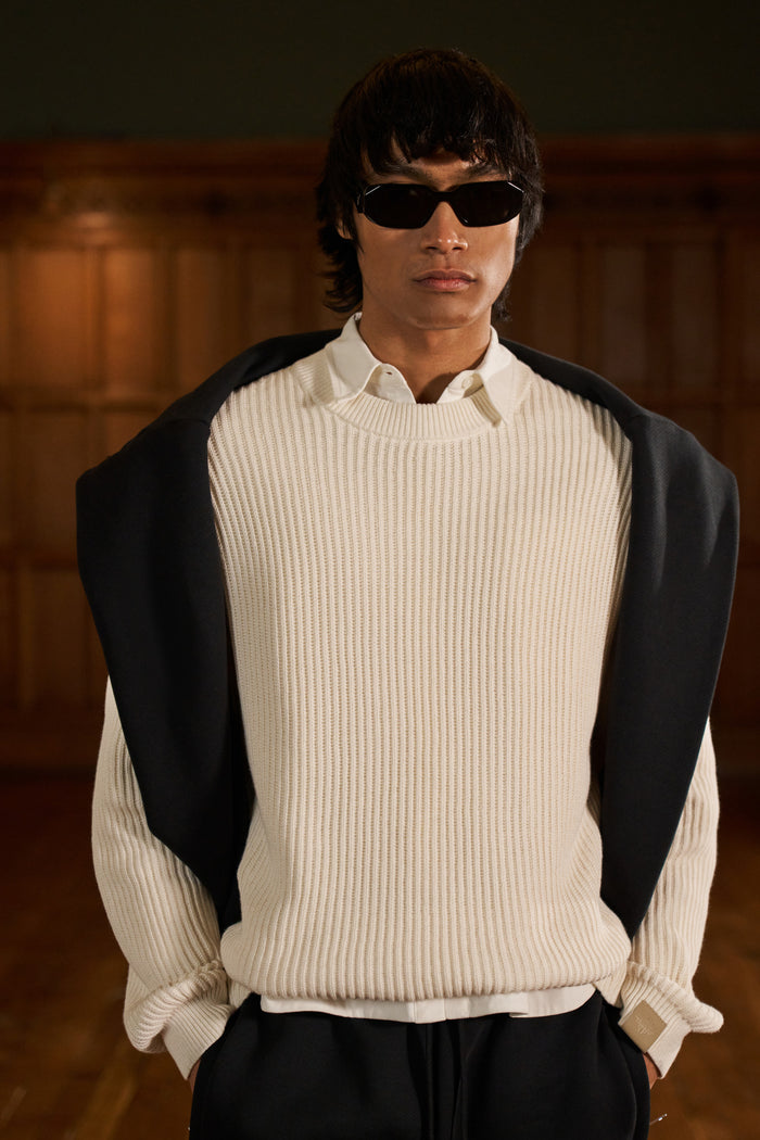 HEAVY WASHED RIBBED KNIT CREW - STONE