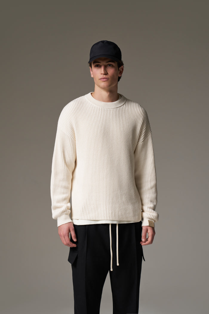 HEAVY WASHED RIBBED KNIT CREW - STONE