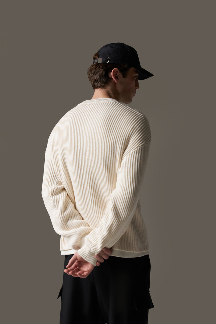 HEAVY WASHED RIBBED KNIT CREW - STONE