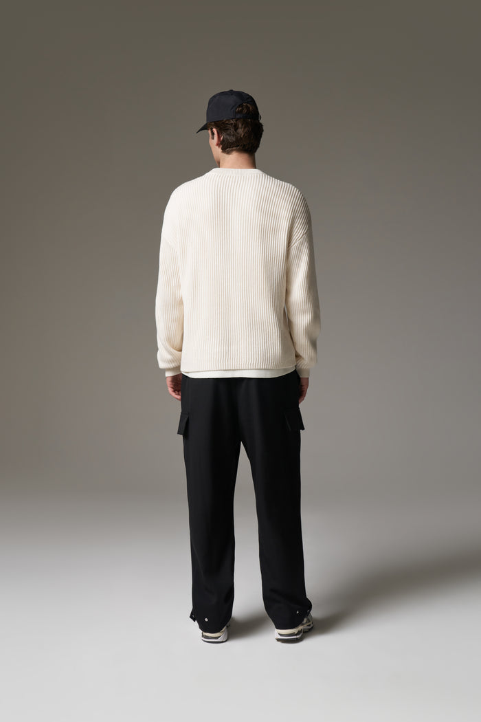HEAVY WASHED RIBBED KNIT CREW - STONE