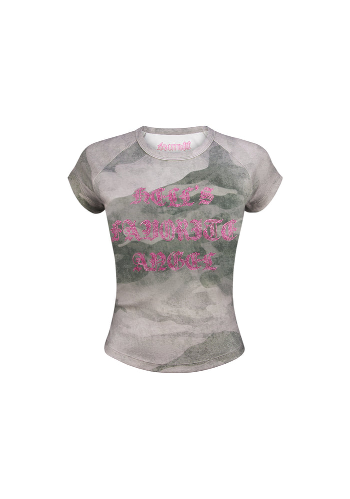 HELL'S FAVORITE RHINESTONE BABY TEE CAMO