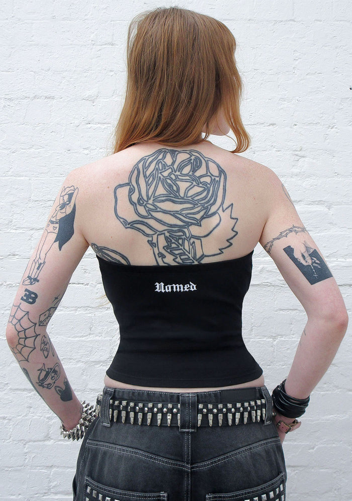 HELL'S FAVORITE RHINESTONE TUBE TOP BLACK