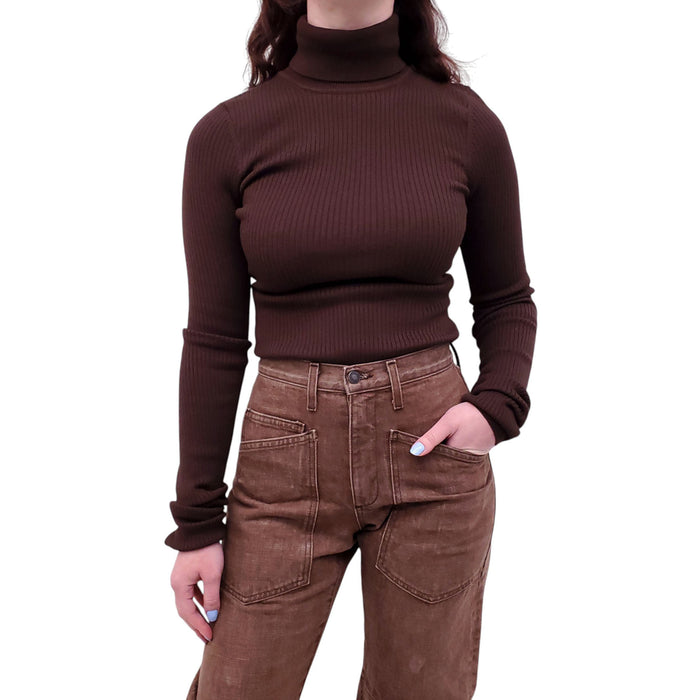 HELSA BROWN RIBBED TURTLENECK BODYSUIT - SIZE M