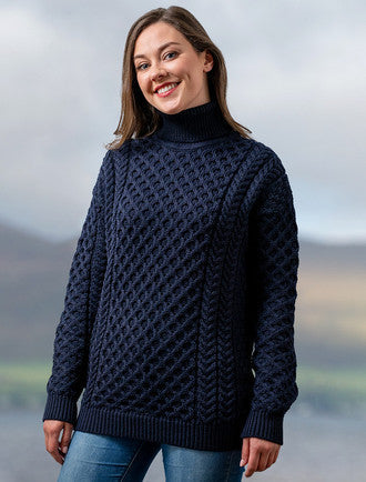 Merino Wool Turtleneck Sweater - Navy #color_navy