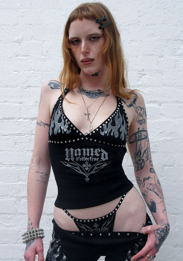 IGNITE RHINESTONE HALTERNECK CAMI TOP BLACK