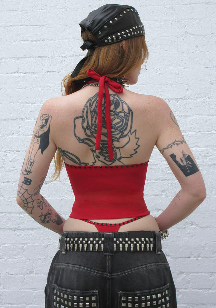 IGNITE RHINESTONE HALTERNECK CAMI TOP RED