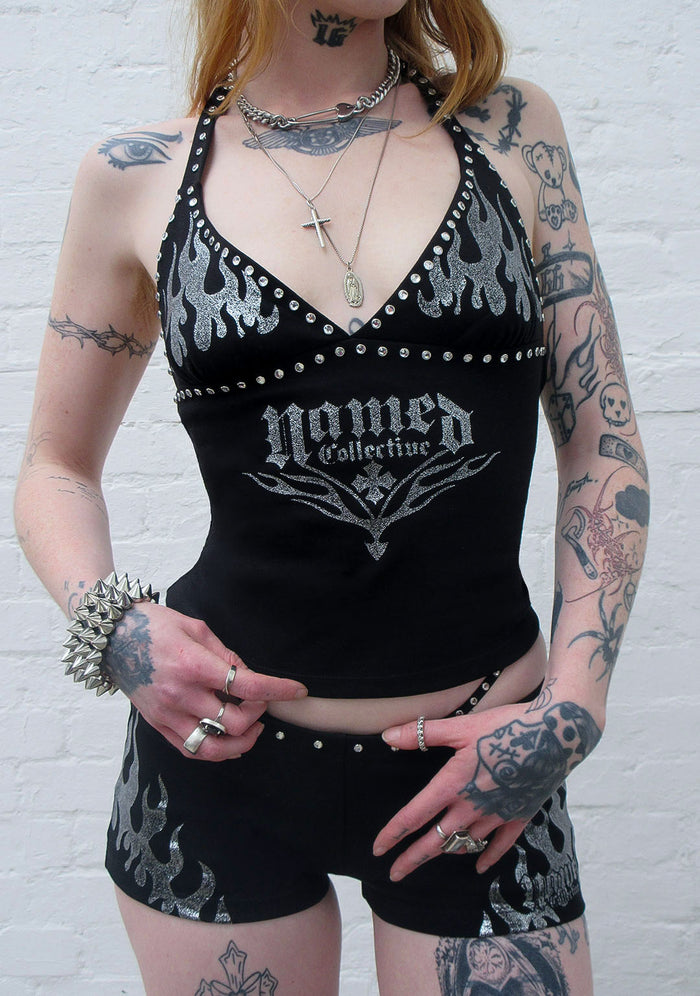 IGNITE RHINESTONE MICRO HOTPANT SHORTS BLACK