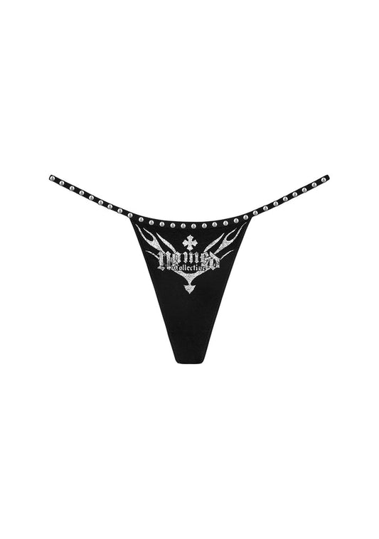 IGNITE RHINESTONE THONG BLACK