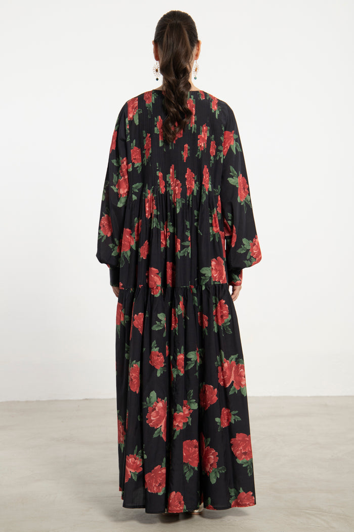 Imane Cotton Black Floral Dress