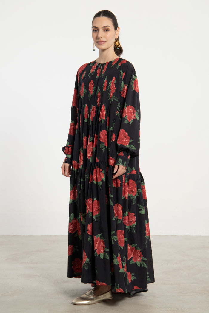Imane Cotton Black Floral Dress