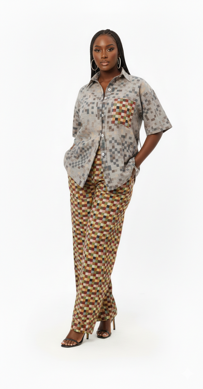 IMANI GRID PANT - BURGUNDY