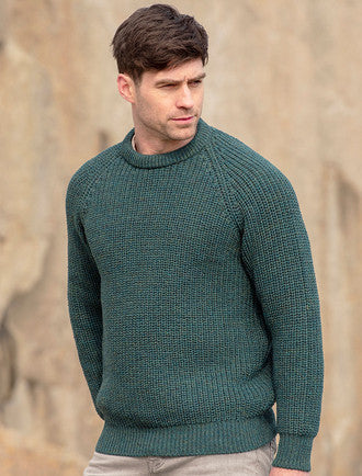 Irish Fisherman Ribbed Sweater - #color_moss-green
