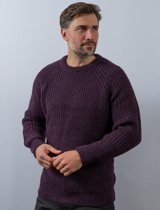 Irish Fisherman Ribbed Sweater - #color_grape