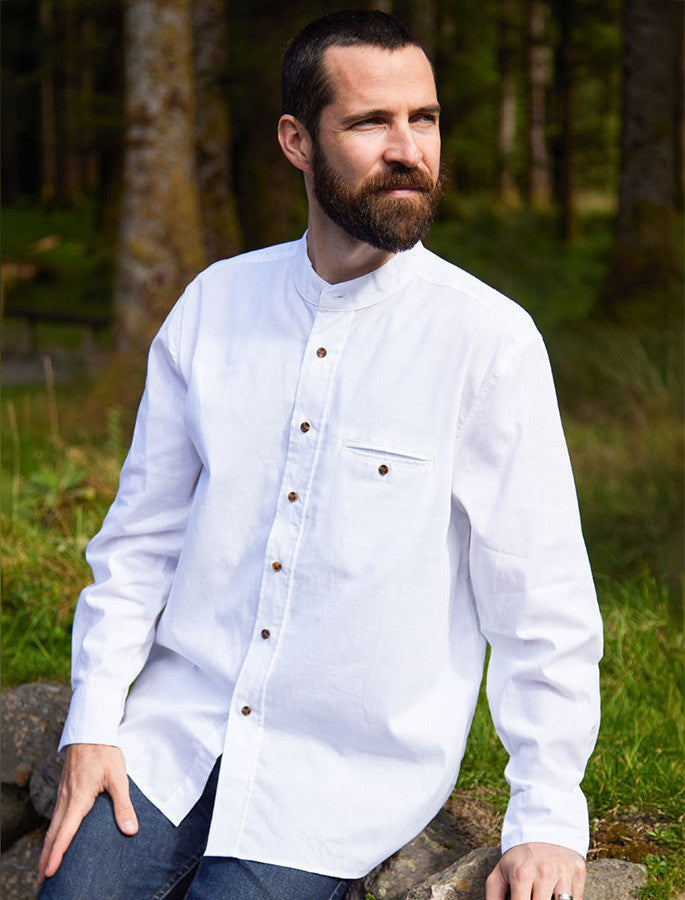 Irish Linen Grandfather Shirt - Bleach White #color_bleach-white