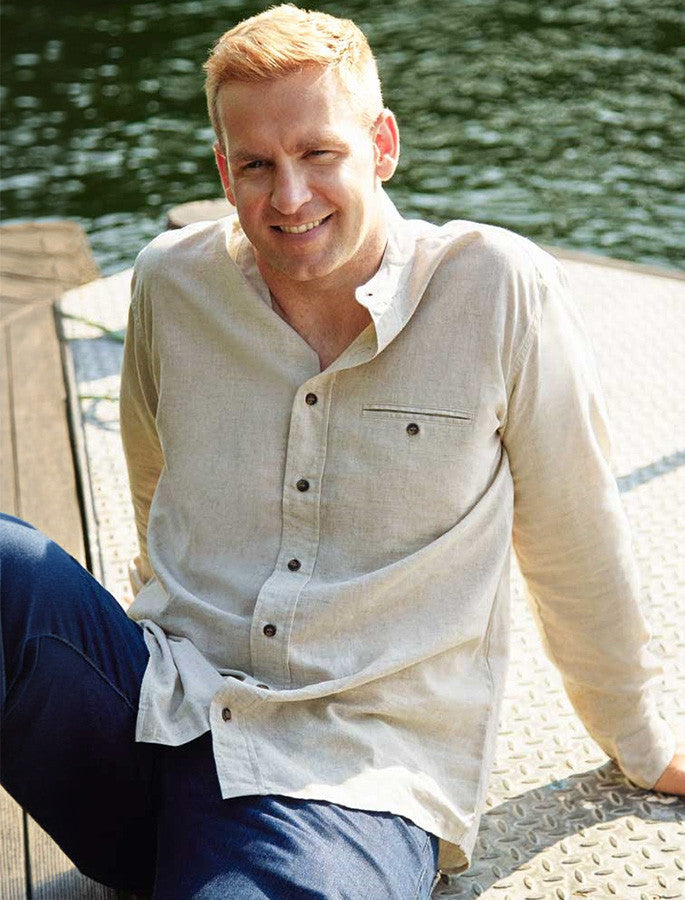 Irish Linen Grandfather Shirt - Natural Marl #color_natural-marl