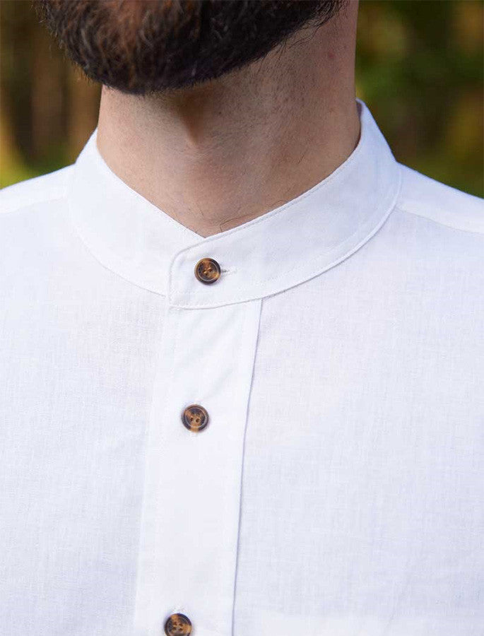 Irish Linen Grandfather Shirt - Bleach White #color_bleach-white