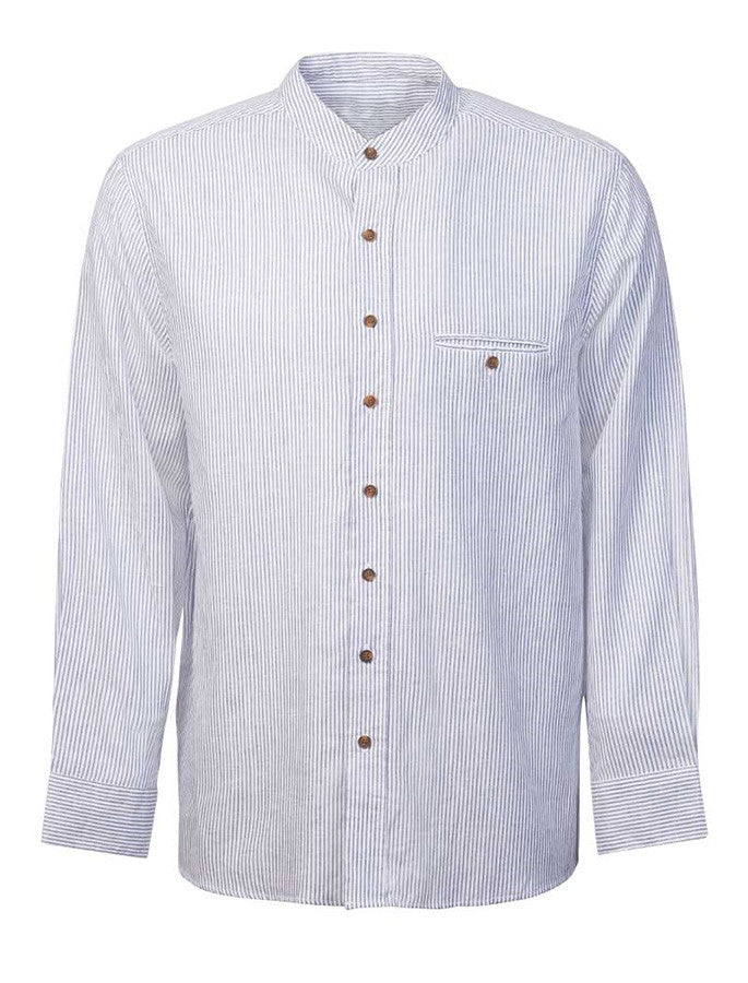 Irish Linen Grandfather Shirt - Navy & White Stripe #color_navy-white-stripe