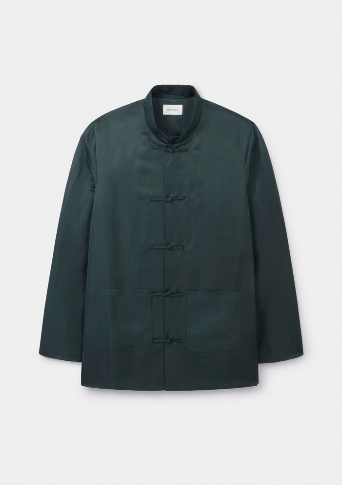Ivy Green Silk Linen Mandarin Jacket, Mandarin Jacket - SIRPLUS