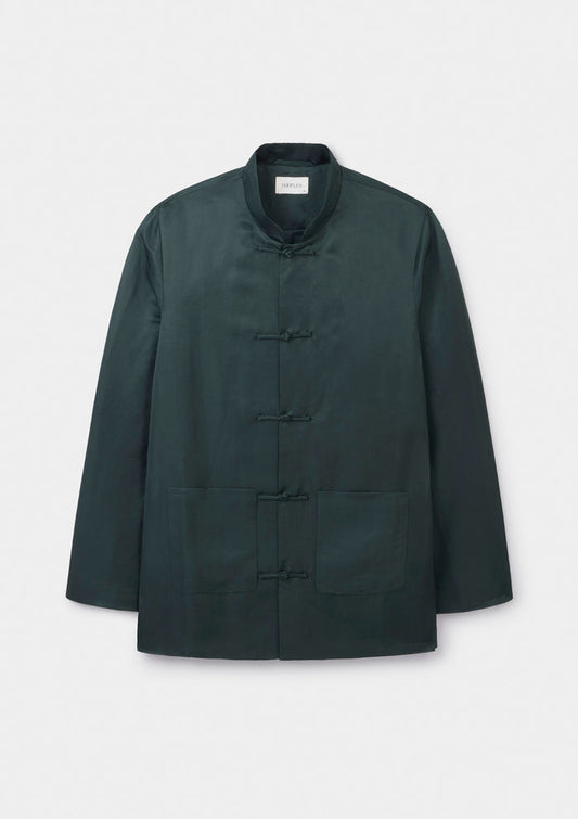 Ivy Green Silk Linen Mandarin Jacket, Mandarin Jacket - SIRPLUS