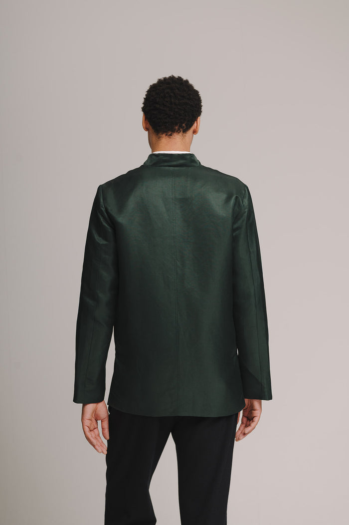 Ivy Green Silk Linen Mandarin Jacket, Mandarin Jacket - SIRPLUS