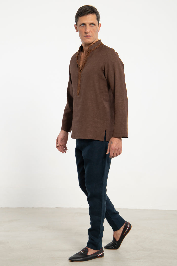 Jawad Wool, Silk & Linen Brown Shirt