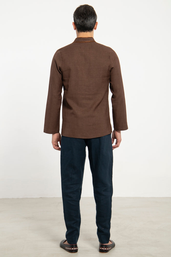 Jawad Wool, Silk & Linen Brown Shirt
