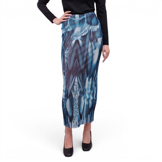 JEAN PAUL GAULTIER BLUE PATTERNED MESH LONG SKIRT - SIZE L