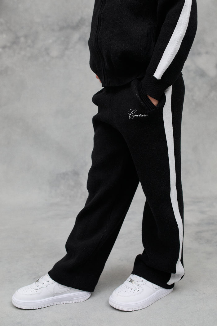 JNR SIDE STRIPE KNITTED JOGGERS - BLACK