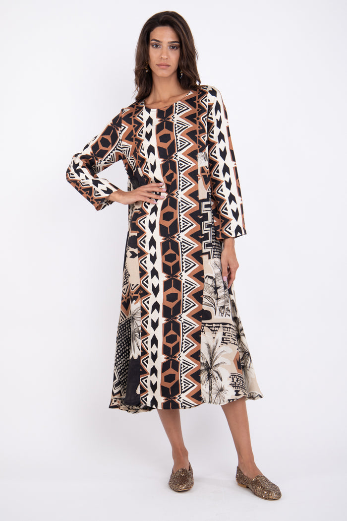 Khayal Linen Palms Printed Dress