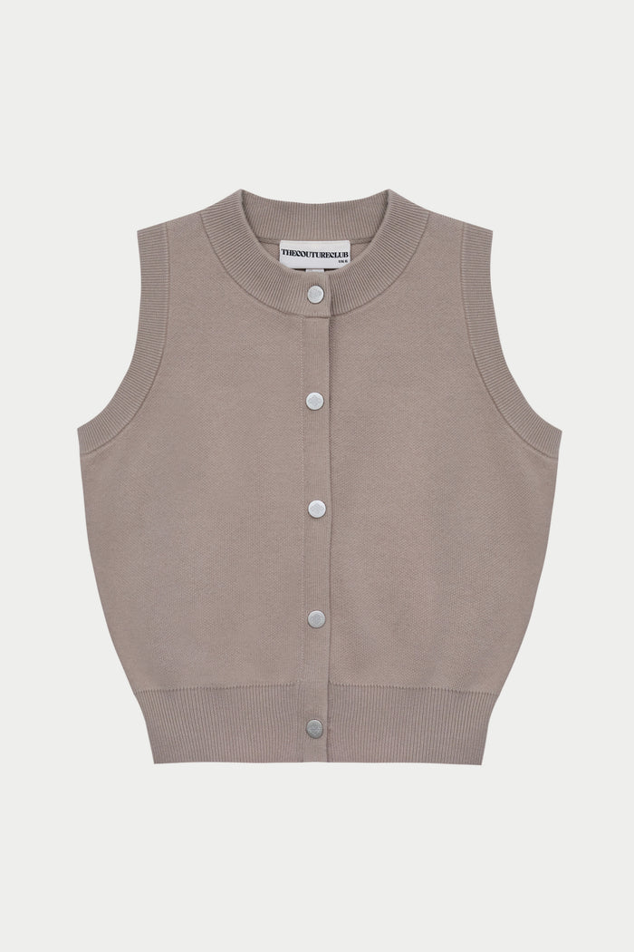 KNIT BUTTON THROUGH TOP - BEIGE
