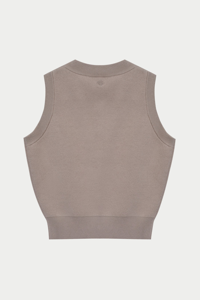 KNIT BUTTON THROUGH TOP - BEIGE
