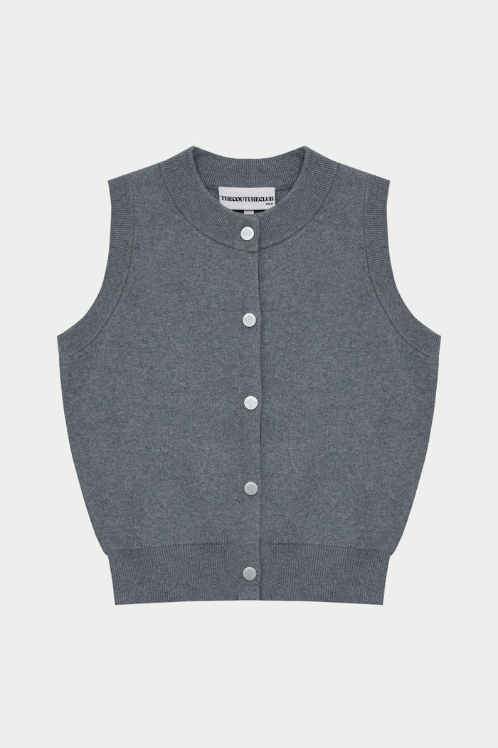 KNIT BUTTON THROUGH TOP - GREY MARL