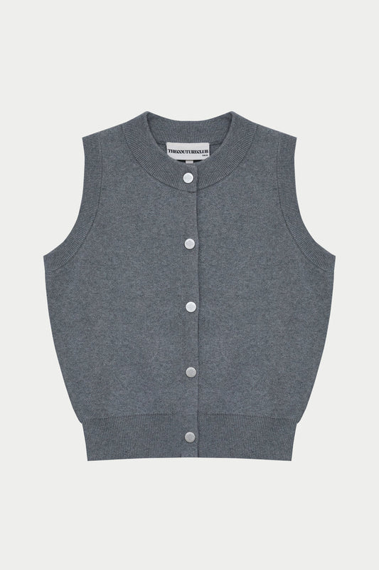 KNIT BUTTON THROUGH TOP - GREY MARL