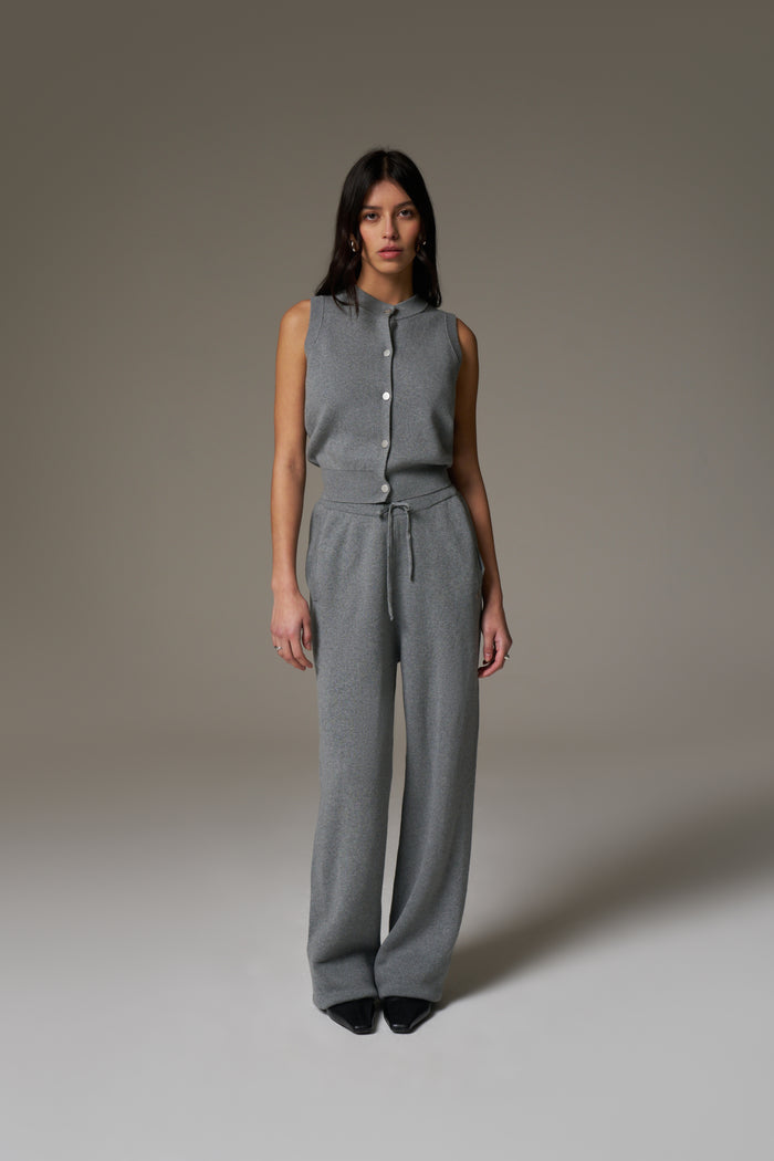 KNIT BUTTON THROUGH TOP - GREY MARL