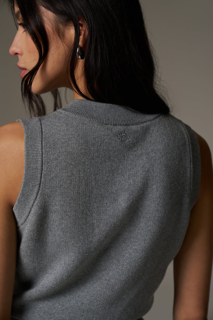 KNIT BUTTON THROUGH TOP - GREY MARL