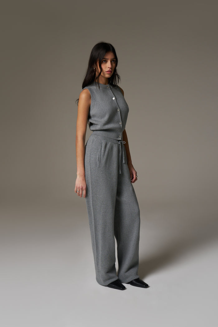 KNIT BUTTON THROUGH TOP - GREY MARL