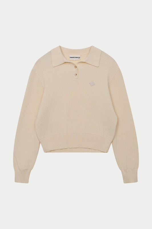 KNITTED BUTTON THROUGH POLO - BUTTERMILK