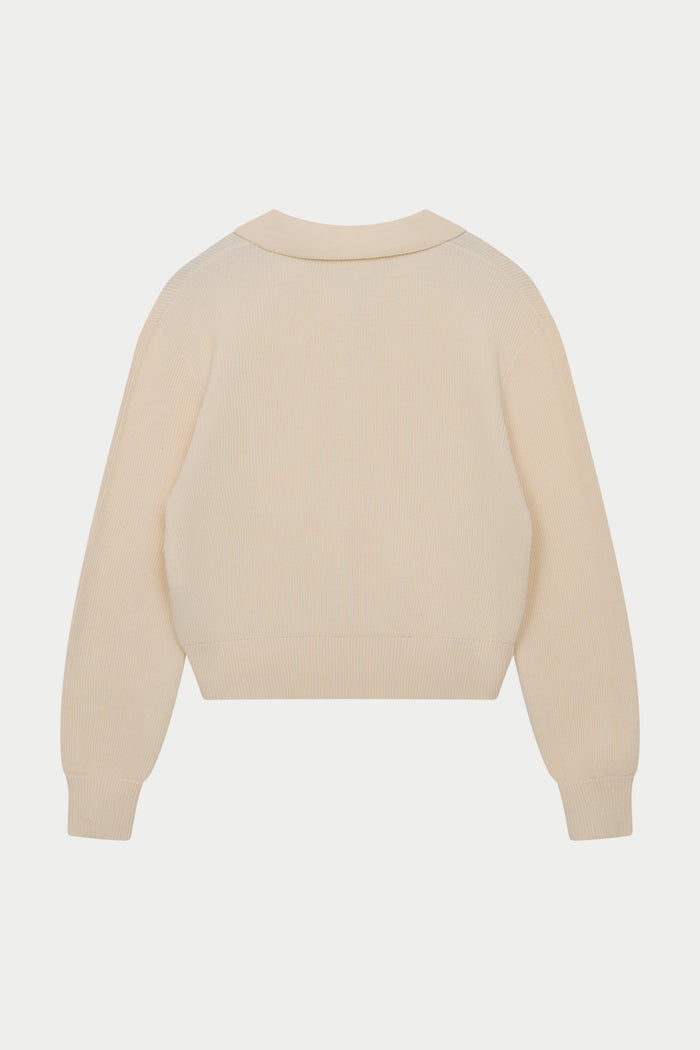 KNITTED BUTTON THROUGH POLO - BUTTERMILK