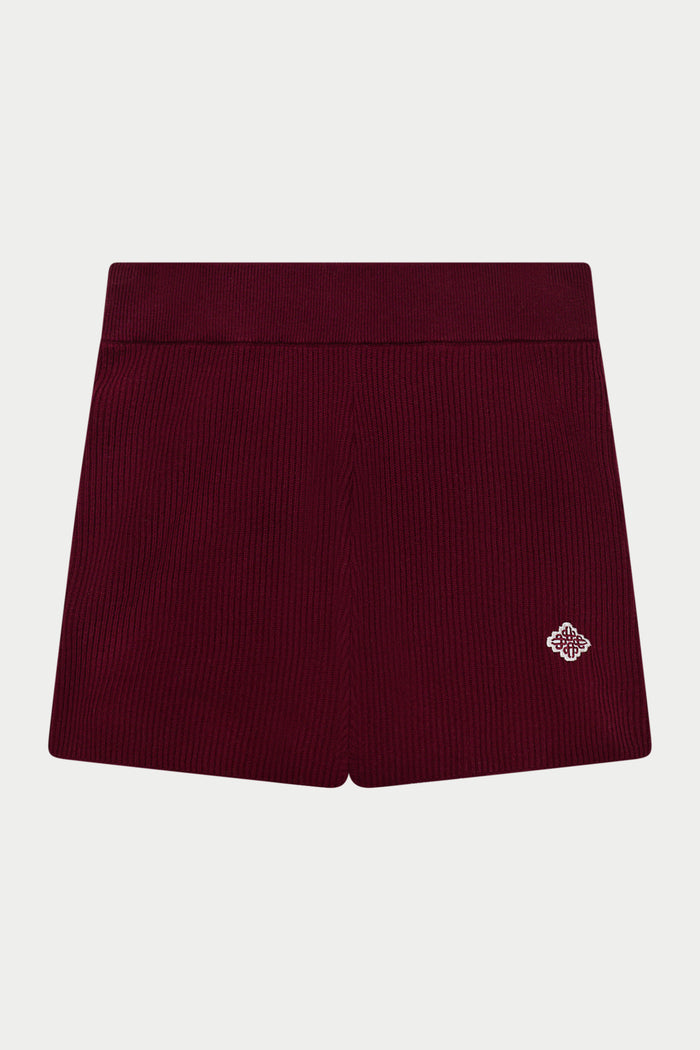 KNITTED MINI SHORTS - BURGUNDY