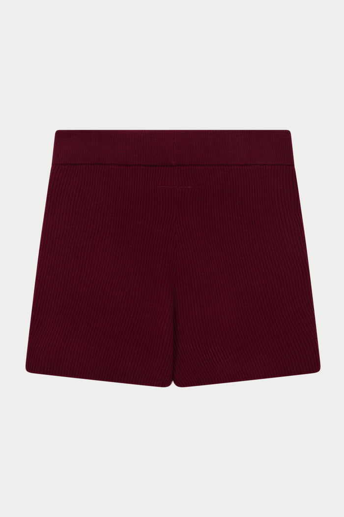 KNITTED MINI SHORTS - BURGUNDY