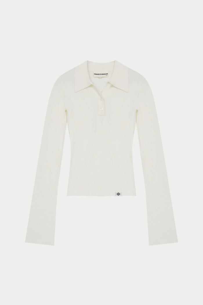 KNITTED RIBBED BUTTON THROUGH TOP - OFF WHITE