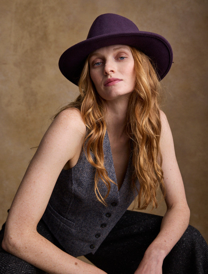 Ladies Boston Wool Felt Hat - Plum #color_plum
